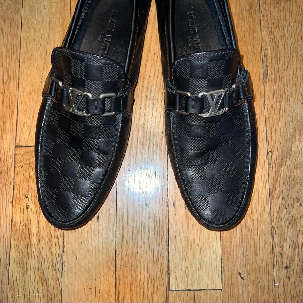 LOUIS VUITTON MENS LOAFERS LV LOGO INFINITE DAMIER SHOES - Picture 2 of 12
